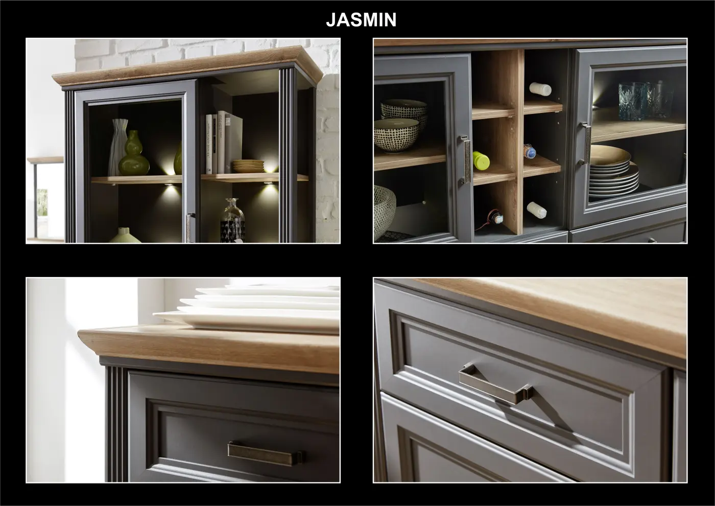 Innostyle Sideboard Jasmin 1LG9GH20 graphit MDF/Eiche Artisan Nachbildung BxHxT ca.166x102x48 cm