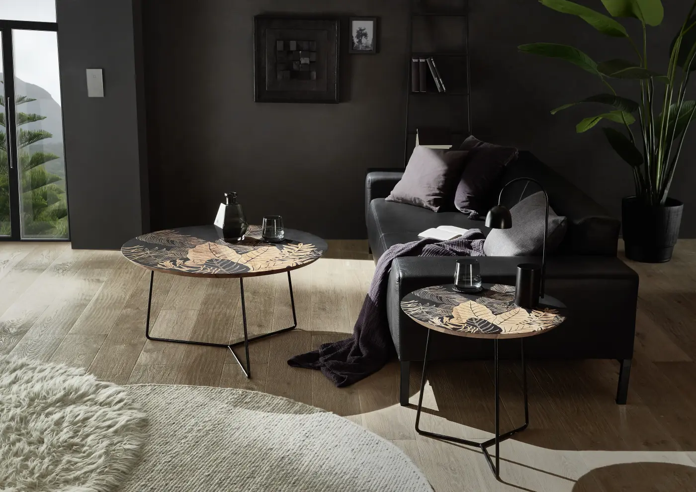 ABP Couchtisch Mirandela  Mango massiv mit floralem Druck ca. 55x50 cm