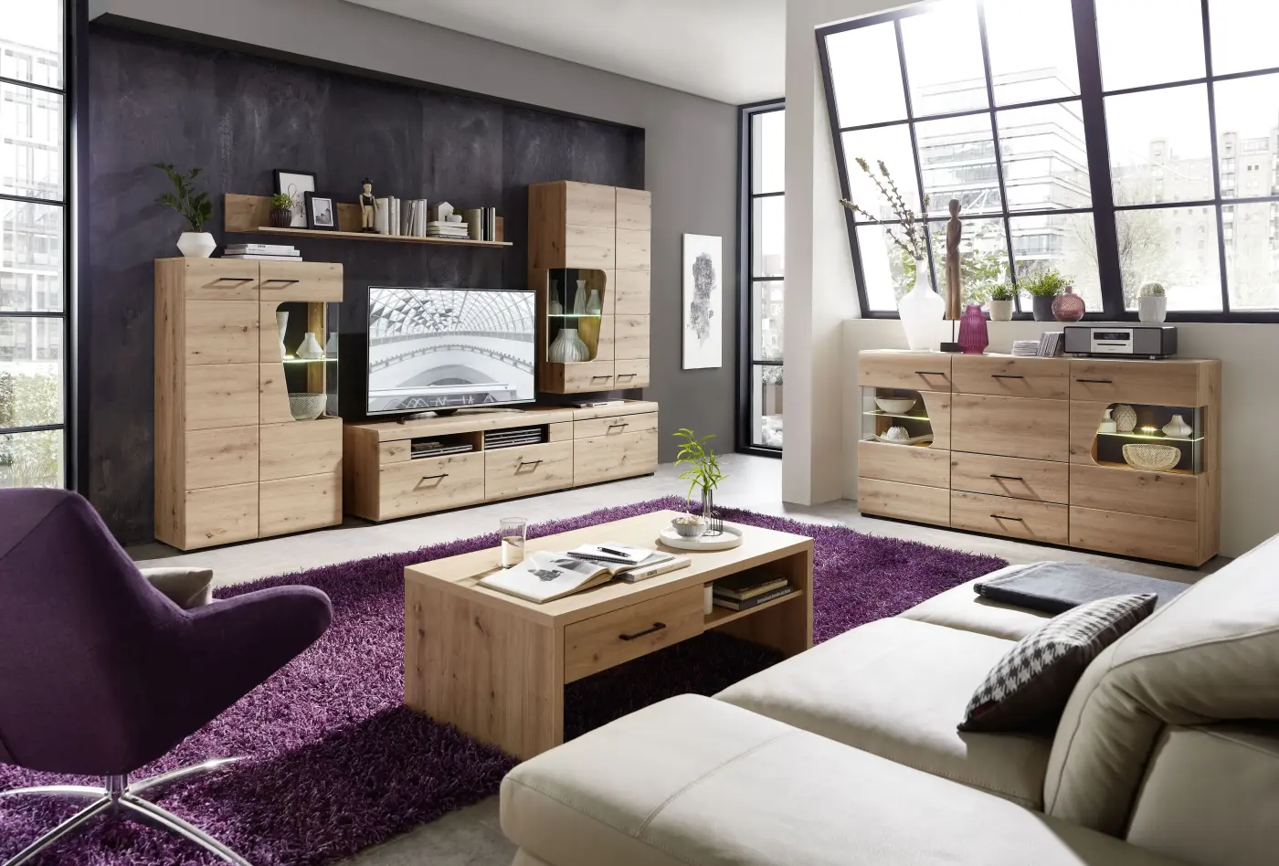 Innostyle Wohnwand Funny Plus Artisan Eiche NB ca. 320x205x47 cm
