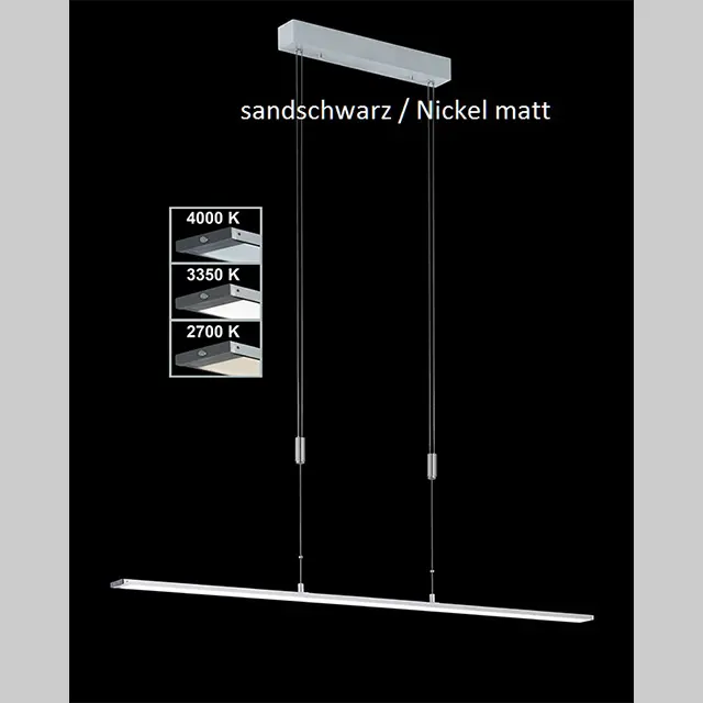 F&H Pendelleuchte, 1-flg. x 120 cm Metallfarben, Sandschwarz Matt, Nickelfarben