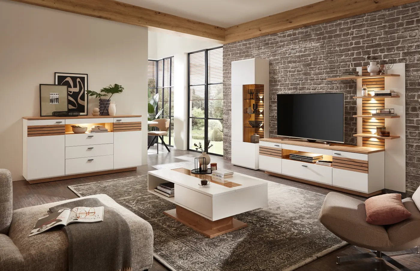 Wohn-Conceot Sideboard Fresno Weiß matt/Artisan Eiche ca. 175x97x47 cm