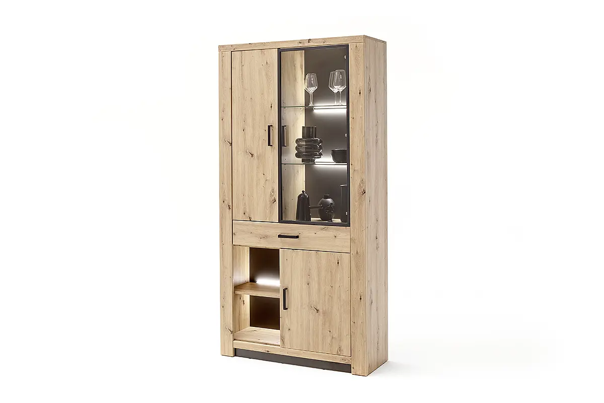 MCA Kombi-Vitrine Balkeneiche-anthrazit ca.105x208x37 cm