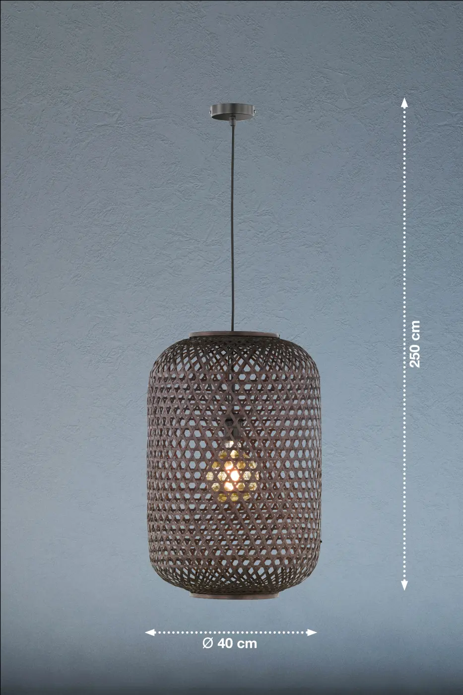 F&H Pendelleuchte 1-flg., 250 x 40 cm_Bambus schwarz, schwarz matt