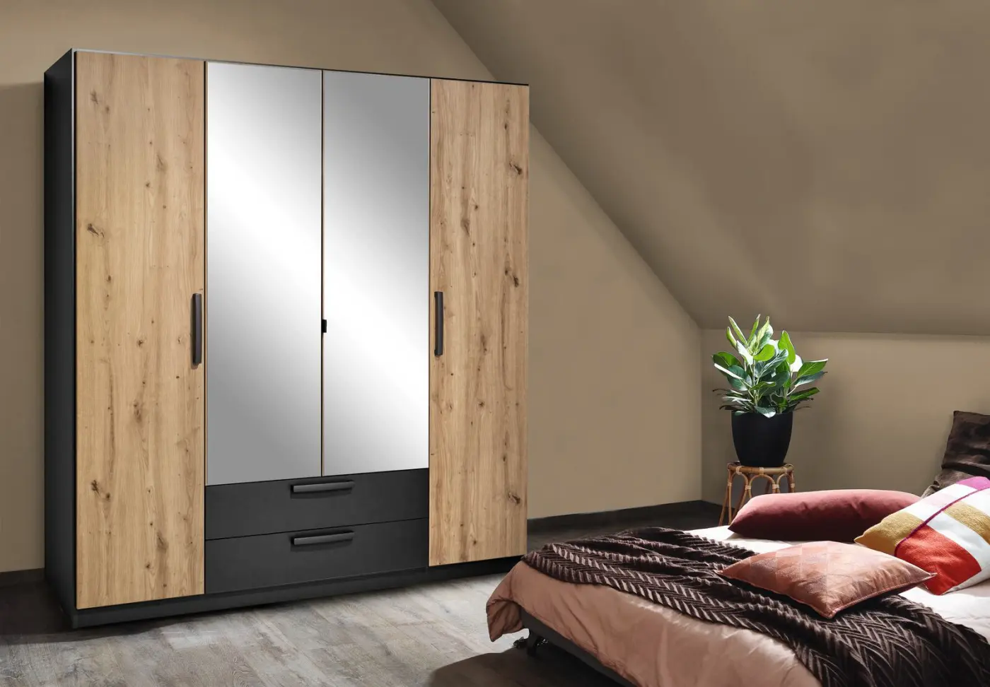 Rauch Drehtürenschrank Style-up Eiche grau metallic  ca. 181x197x54 cm