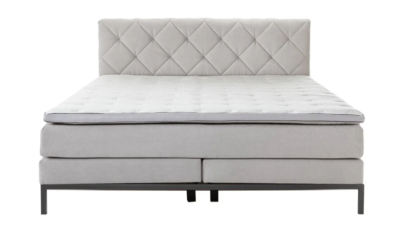 Sun Garden Boxspringbett 180 x 200 cm, Kopfteil mit Rautensteppung Bezug 50456-720, silber