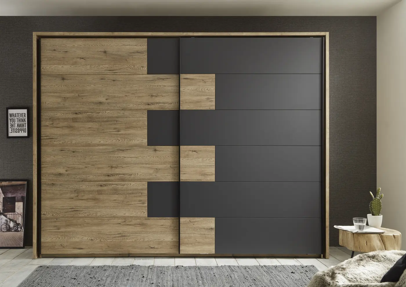 Kleiderschrank Pol Power Schrank LINEA Bartex Eiche/ Graphit