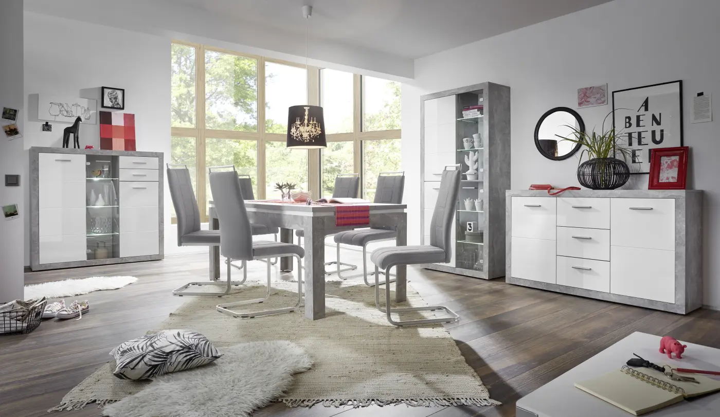 Bega Consult STONE Highboard Beton / Weiß glanz BHT ca. 137x134x37 cm