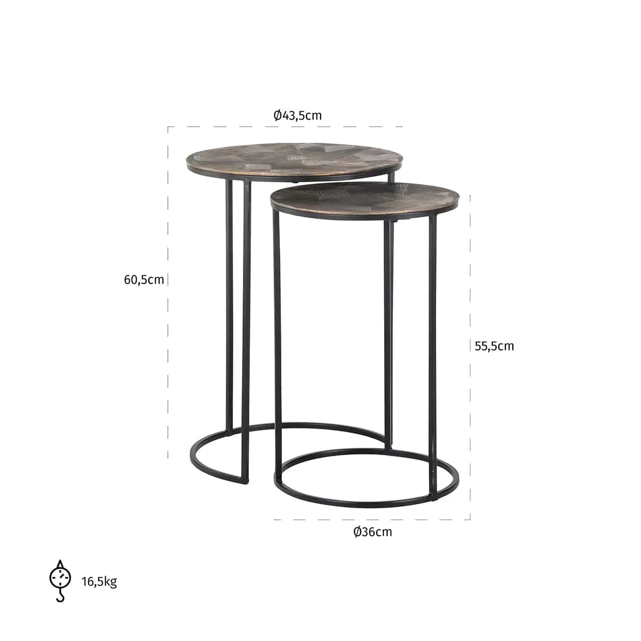 Richmond Interiors End table Tulum set of 2 (Brushed Gold)
