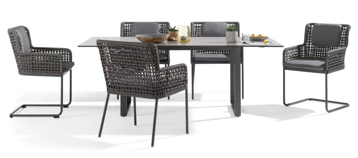 Stern 418491 Diningsessel Greta Gestell Aluminium Anthrazit Kordel Platin Kissen 100% Polyacryl in Seidengrau