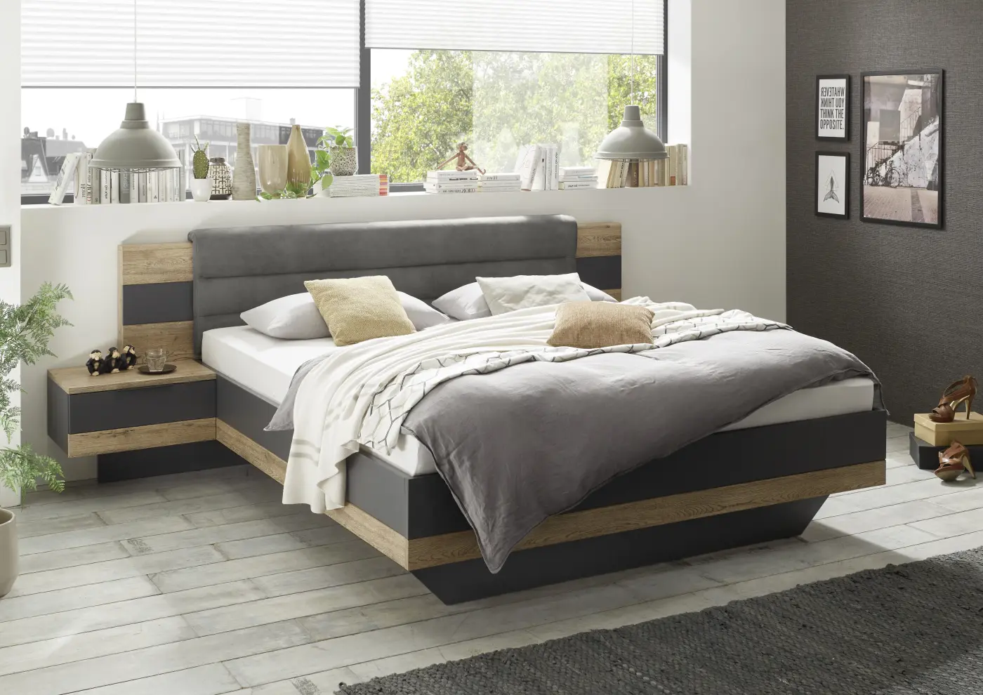 Bettanlage Pol Power Bett LINEA Bartex Eiche / Graphit