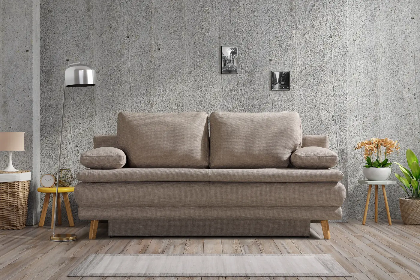 Restyl Schlafsofa Boyd Beige ca. 140x194 cm mit Bettkasten und Hubbeschlag