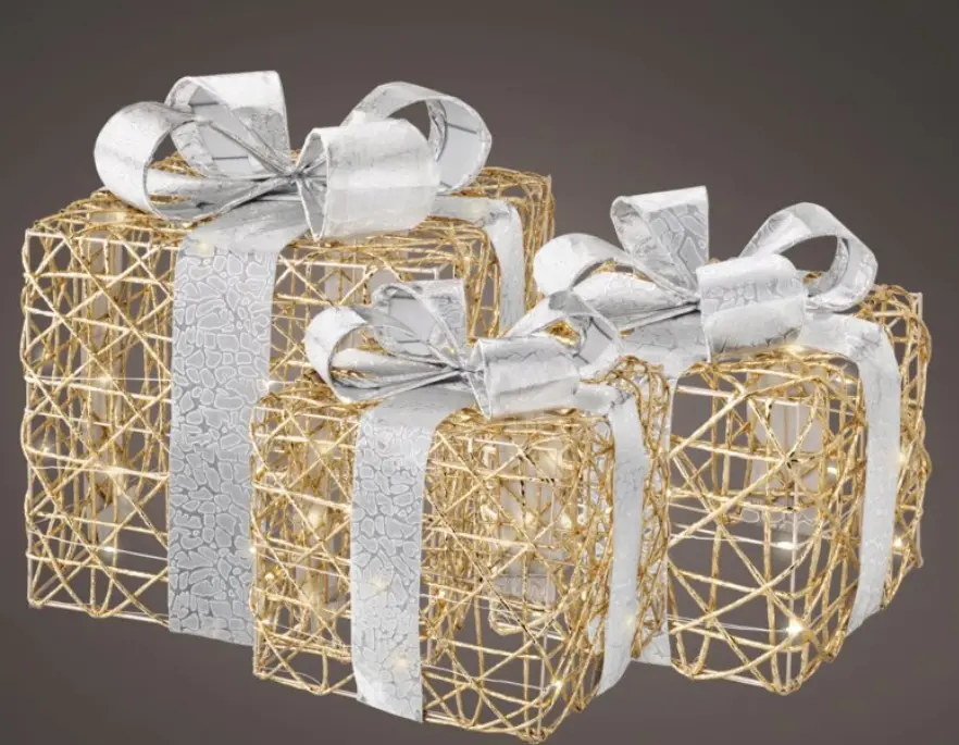 Kaemingk LED Geschenkschachtel Gold/Weiß 25x25x28 cm