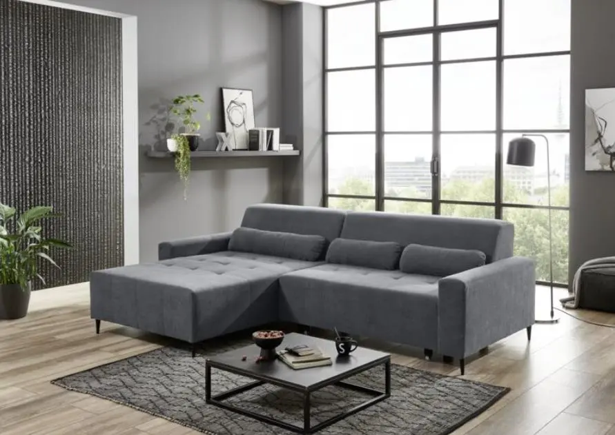 Iwaniccy Polstergarnitur Linz, Bezug grau, mit Sitztiefenverstellung, Ottomane links ca.180x255 cm