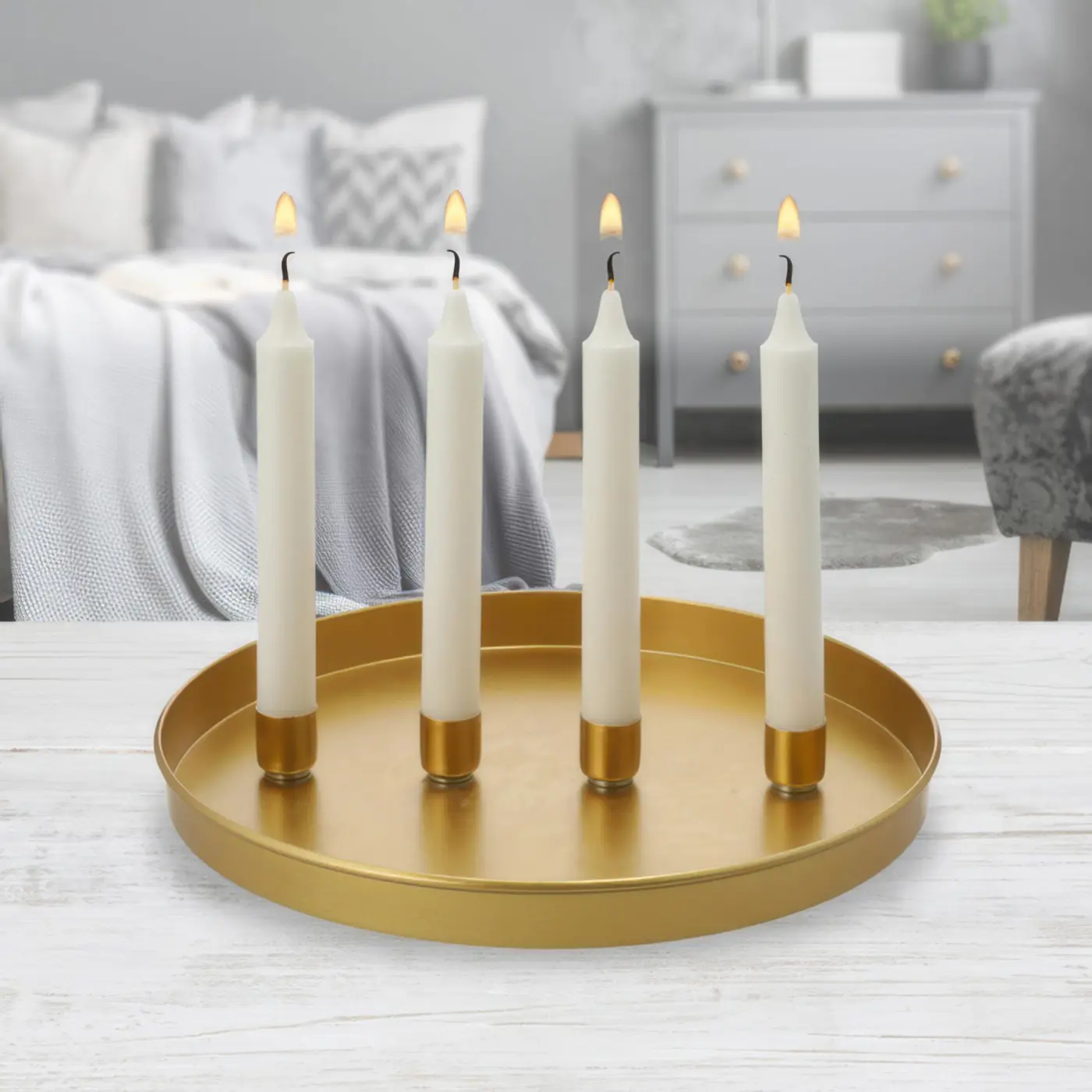 Cepewa Dekotablett mit 4 Magneten für Kerzen Gold 25 cm Durchmesser