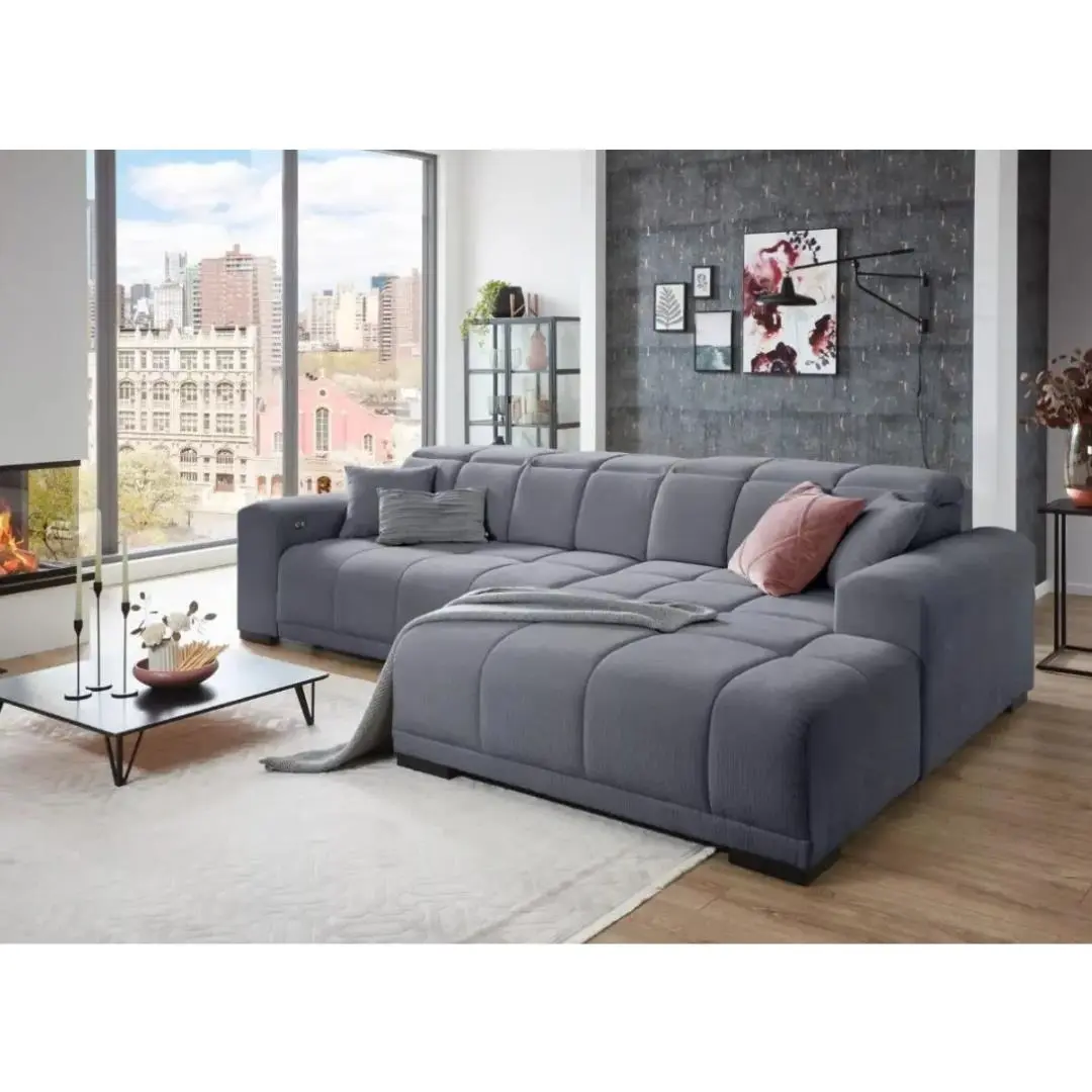 Iwaniccy Garnitur Master inkl. XXL-Sitztiefenverstellung Bezug Grau Ottomane rechts ca.301x195 cm