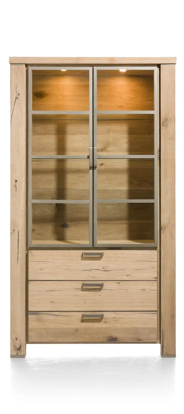 Habufa Vitrine Canova 39592RWB, Eiche Railway braun furniert, Griff: silber, ca.110x200x45 cm