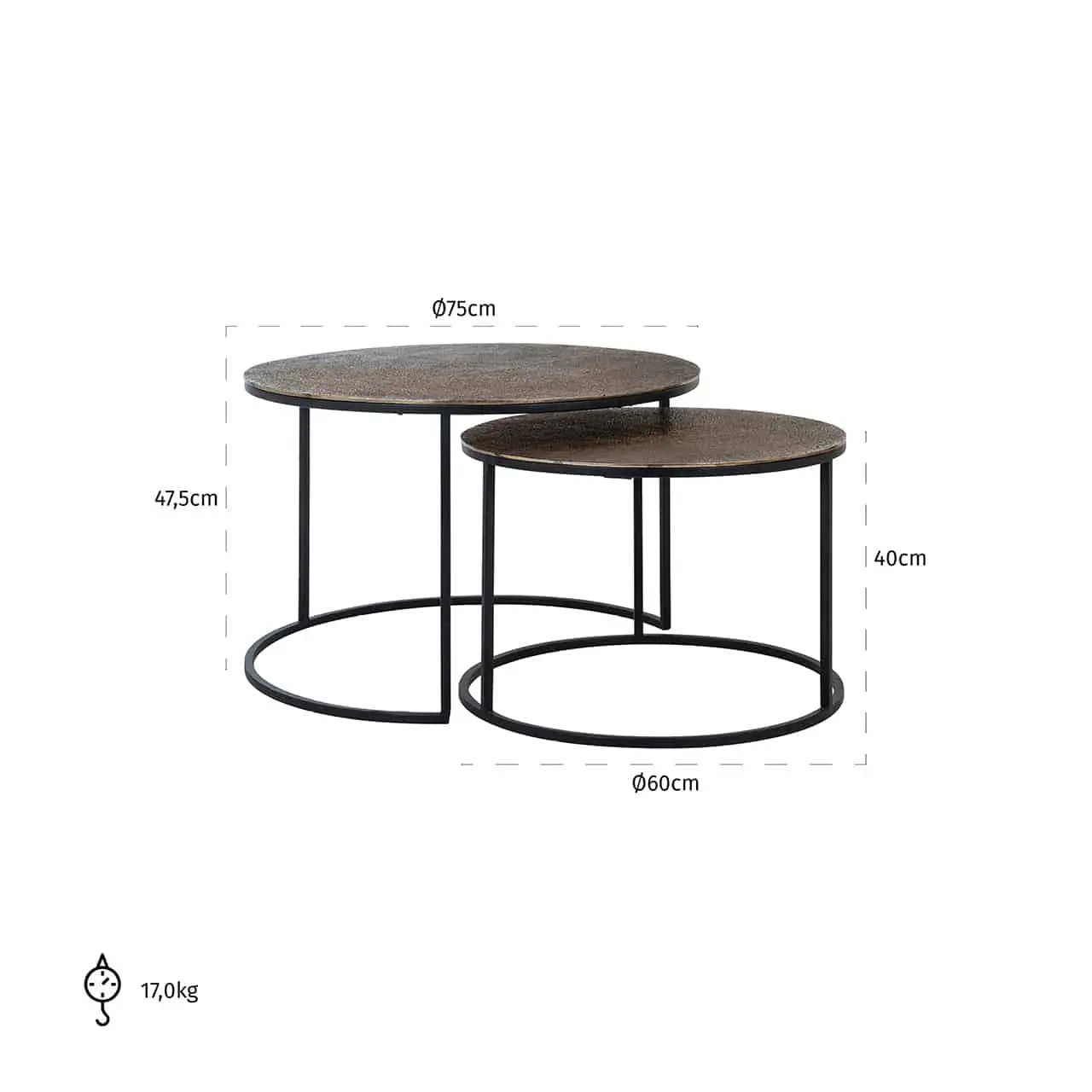 Richmond Interiors Coffee table Arsenio set of 2 (Brushed Gold)