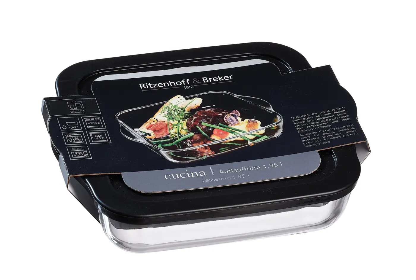 Ritzenhoff Auflaufform Cucina 1,95 l mit Deckel Klar/Schwarz
