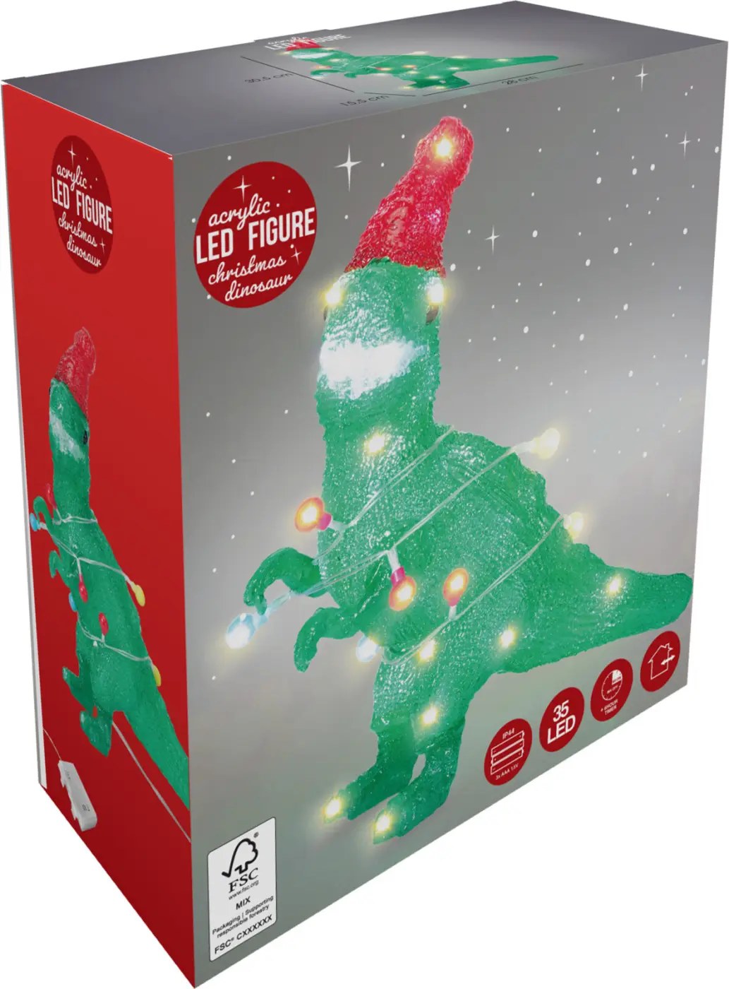 Koopman I. Acrylfigur Dino mit Weinachtsmütze 30 cm