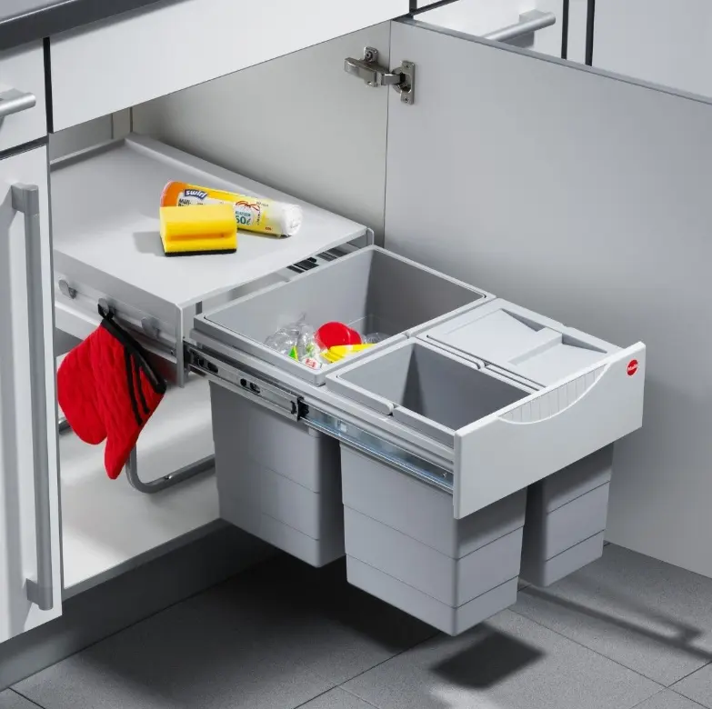 Hailo Abfallsammler Raumspar Tandem 3-Fach Grau ca. 34,6x47,5x33,6 cm