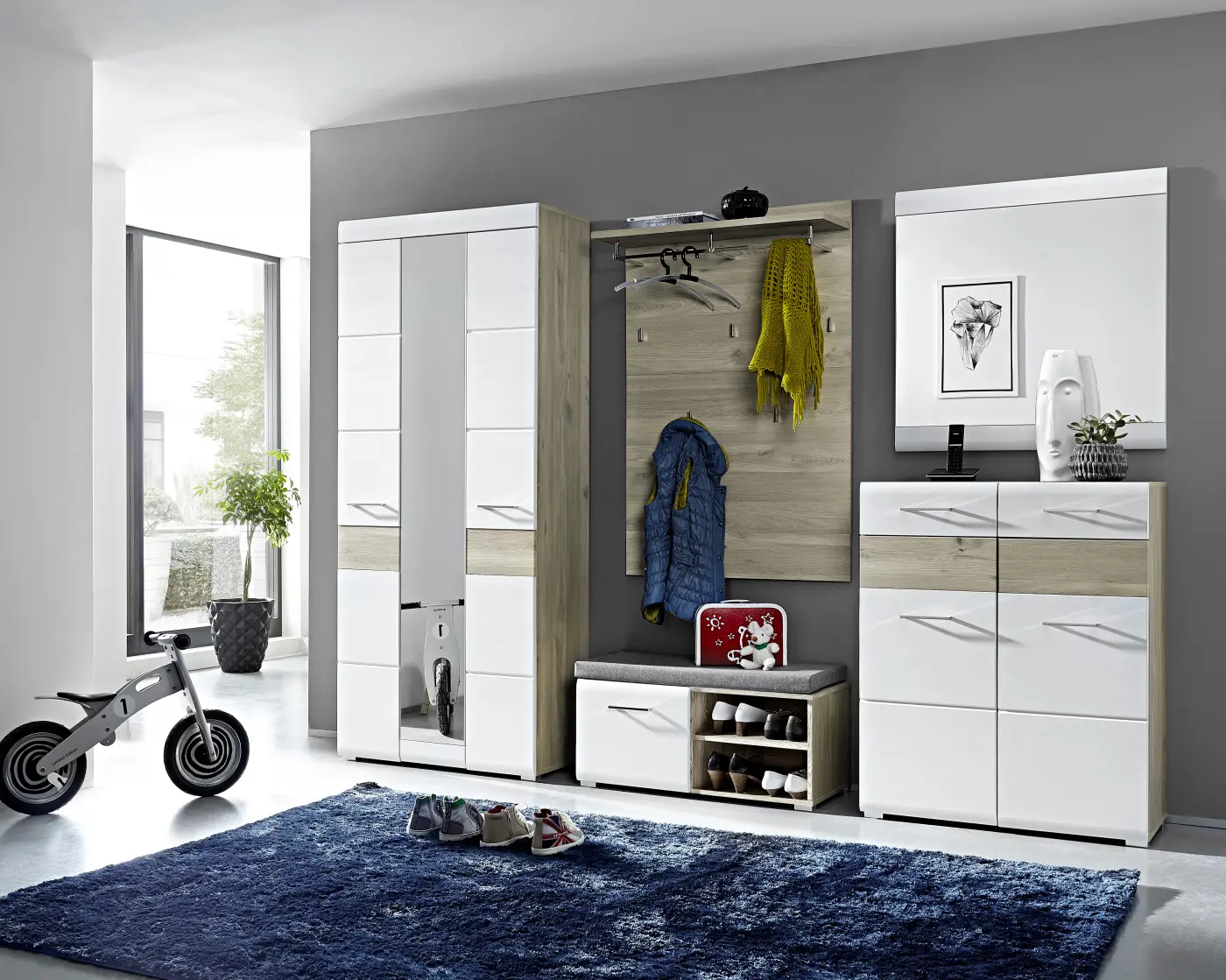 Innostyle Funny Garderobenschrank ca. 84x200x40 cm Weiß/Silbereiche