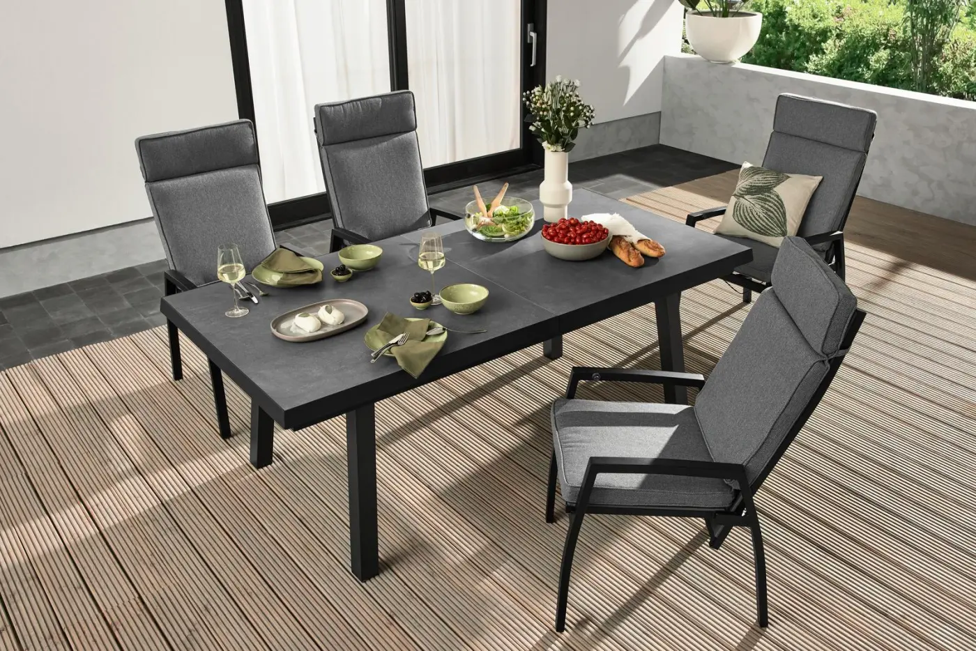 LC Garden Ausziehtisch Sondrino ca. 200-260x100x75 cm Beton-Optik/Anthrazit