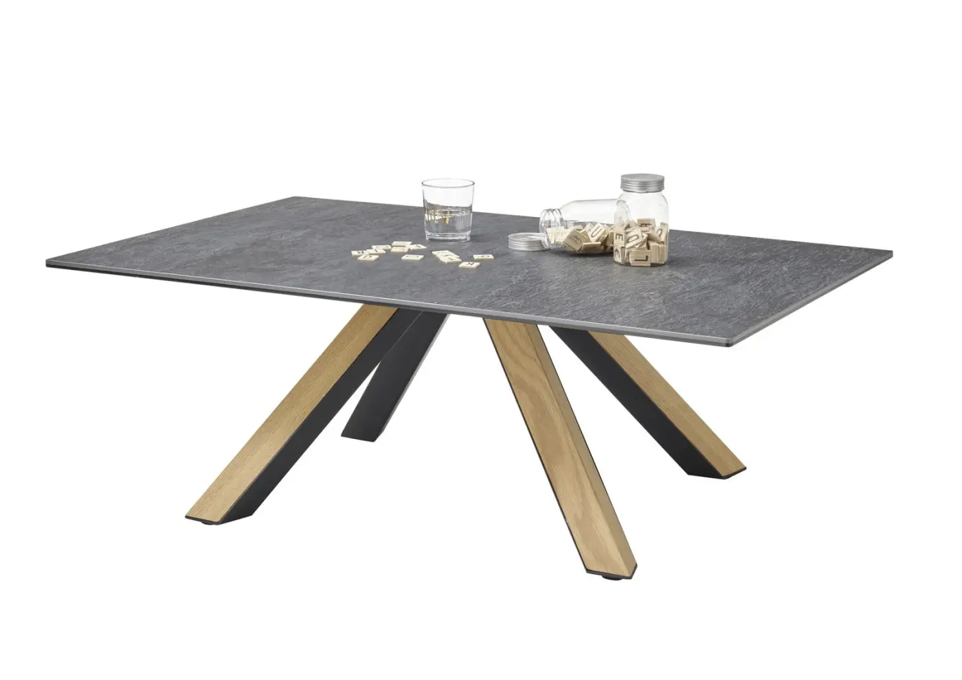 Couchtisch Keramik Anthrazit mit Massivholz BHT ca. 110x 40x70 cm