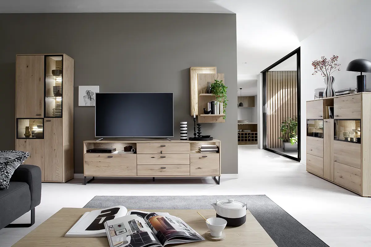 MCA Highboard Balkeneiche Bianco ca.154x140x38 cm