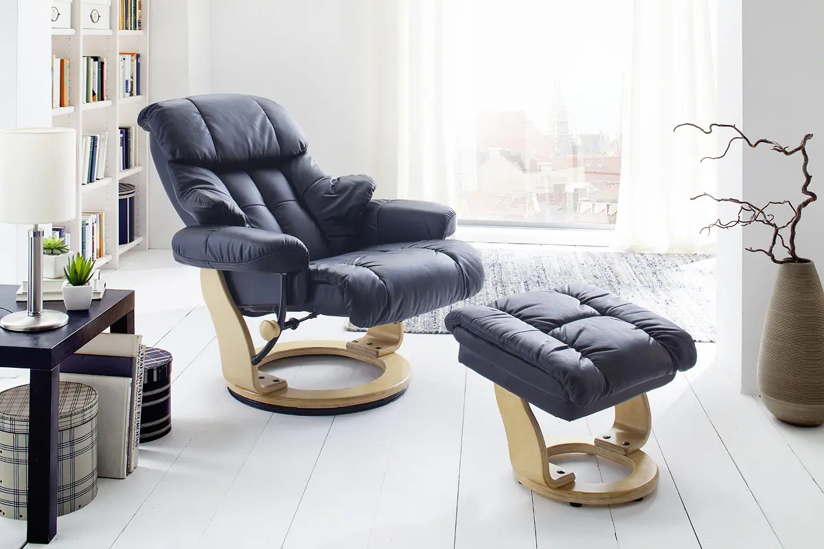 MCA Relaxsessel Calgary Leder Schwarz inkl. Hocker  ca.90x104x91 cm