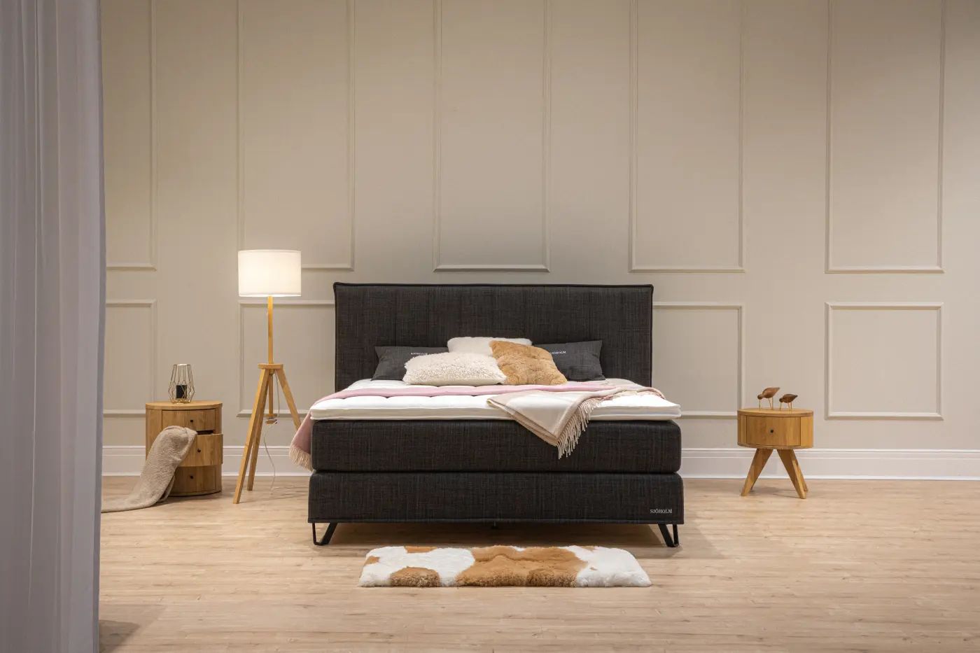 Delux Boxspringbett Sjöholm Idö 180x200 cm, Bezug: Line graphit