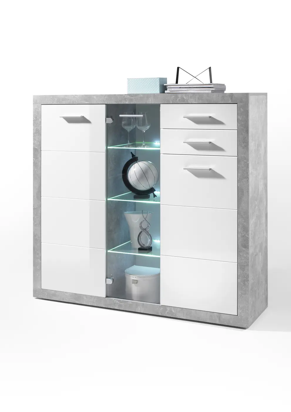 Bega Consult STONE Highboard Beton / Weiß glanz BHT ca. 137x134x37 cm