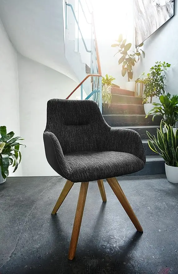 3S Frankenmöbel Polstersessel ST-0642, Bezug schwarz, Gestell: Eiche massiv, mit Drehfunktion BxHxT ca.55x87x60 cm