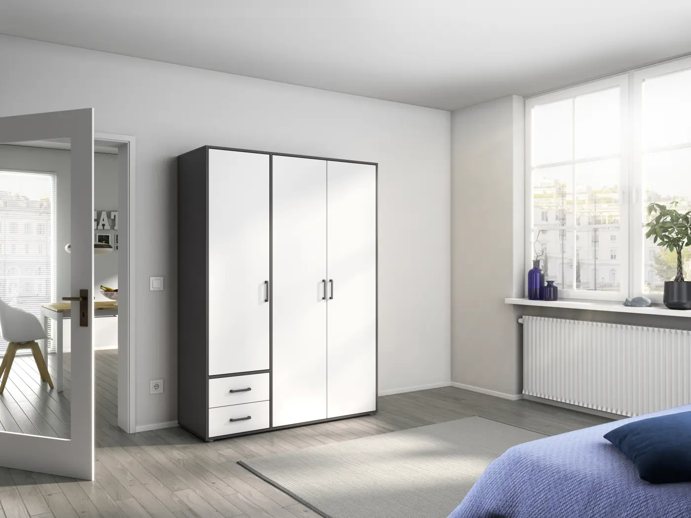 Rauch Drehtürenschrank Voyager Alpinweiß/Grau ca. 140x194x53 cm