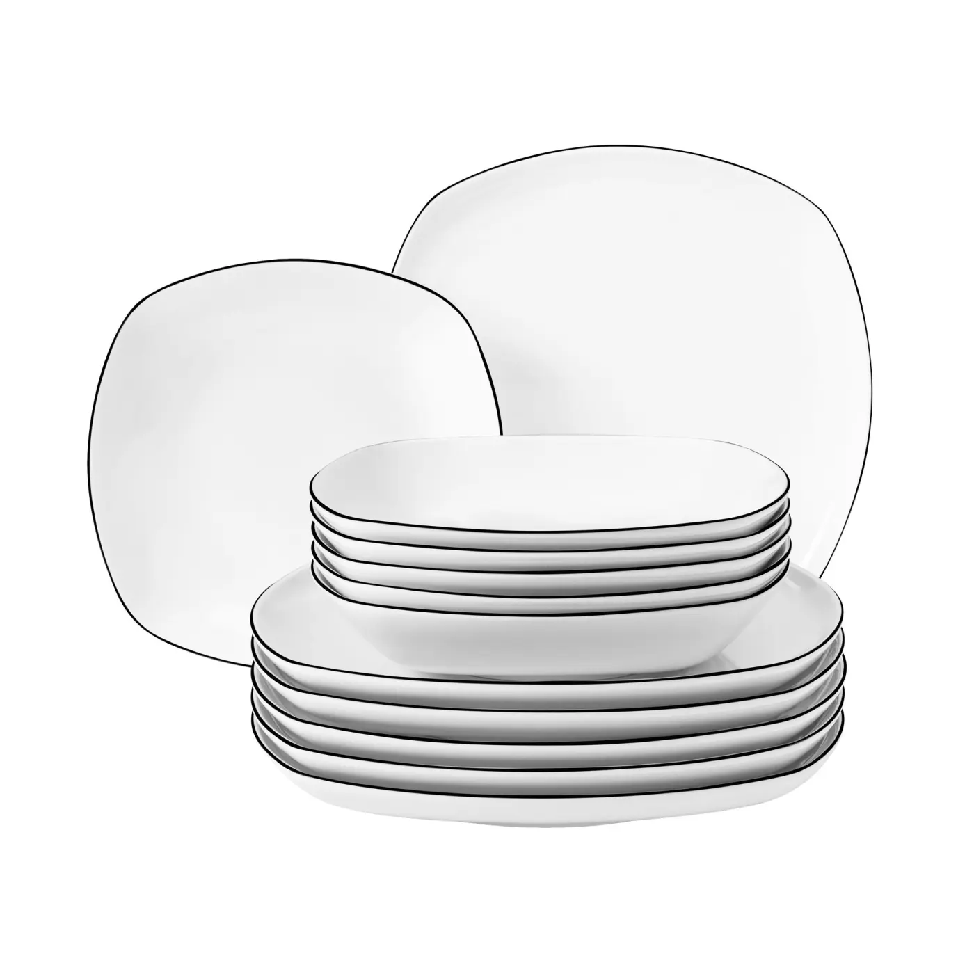 Seltmann Tafelservice 12-teilig eckig Lido Black Line
