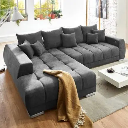 Iwaniccy Garnitur Mustang dunkelgrau, Ottomane links, Fuß silber ca.225x300 cm