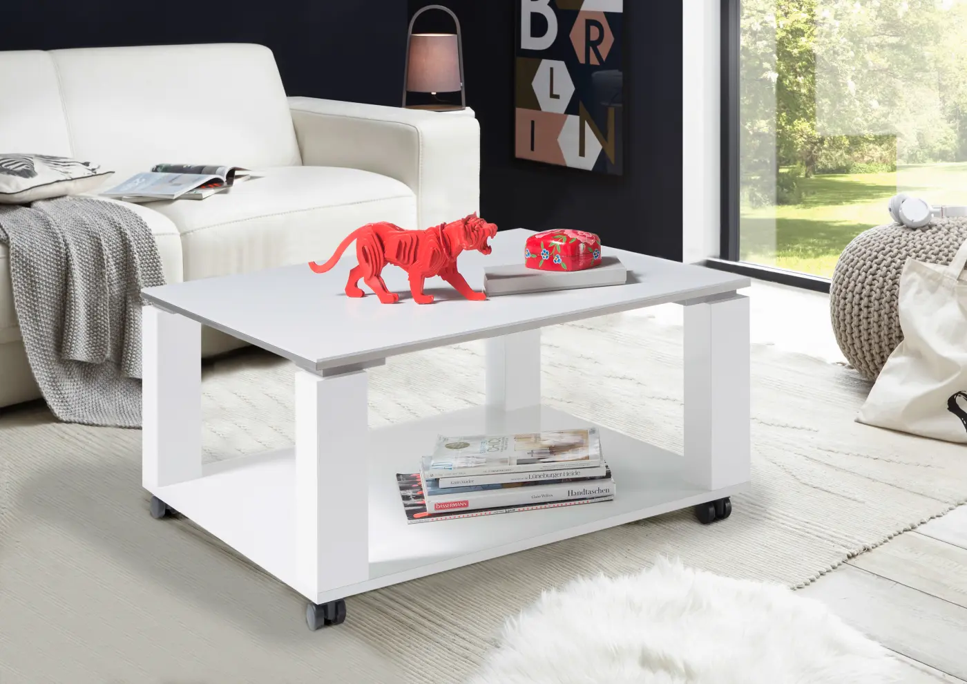 Stolkom Couchtisch weiß glanz Dekor ca. 76x 41x76 cm