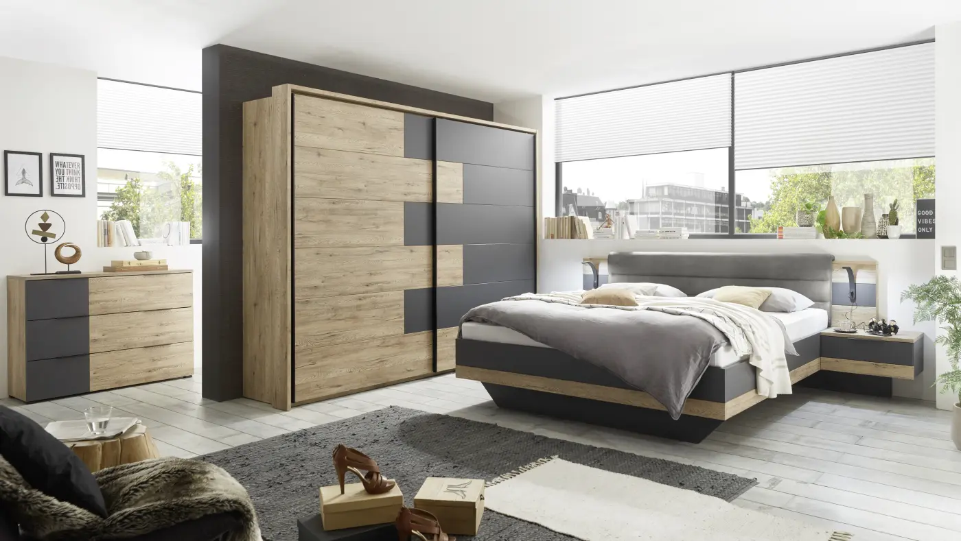 Kleiderschrank Pol Power Schrank LINEA Bartex Eiche/ Graphit