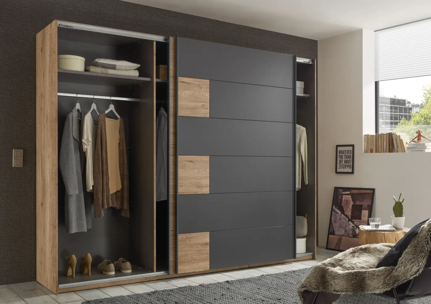 Kleiderschrank Pol Power Schrank LINEA Bartex Eiche/ Graphit