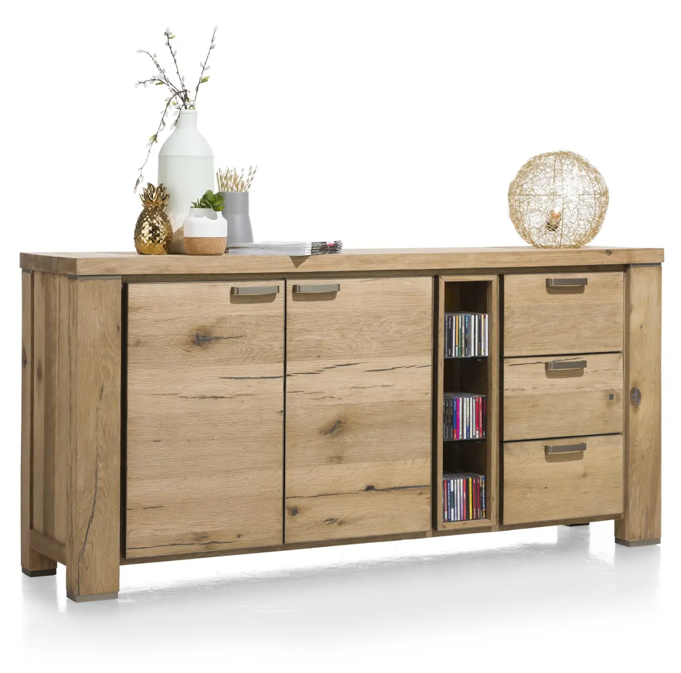 Habufa Sideboard Canova 39585RWB, Eiche Railway braun furniert, Griff: silber, ca.190x90x45 cm