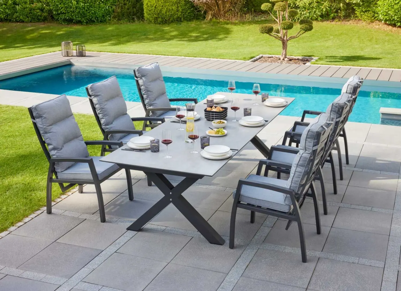 LC Garden Ausziehtisch Vancouver ca. 200-260x100x76 cm Betonoptik/Anthrazit