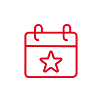 Rotes Icon eines Kalenders mit einem Sternsymbol.