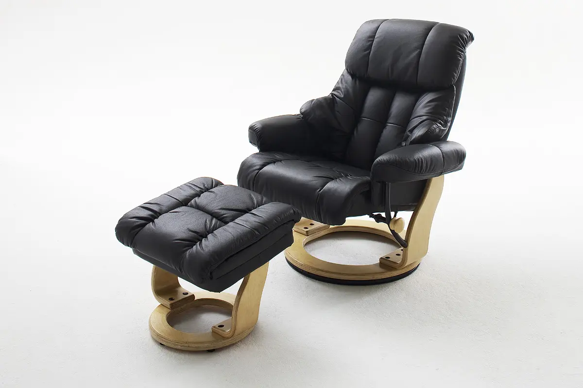 MCA Relaxsessel Calgary Leder Schwarz inkl. Hocker  ca.90x104x91 cm
