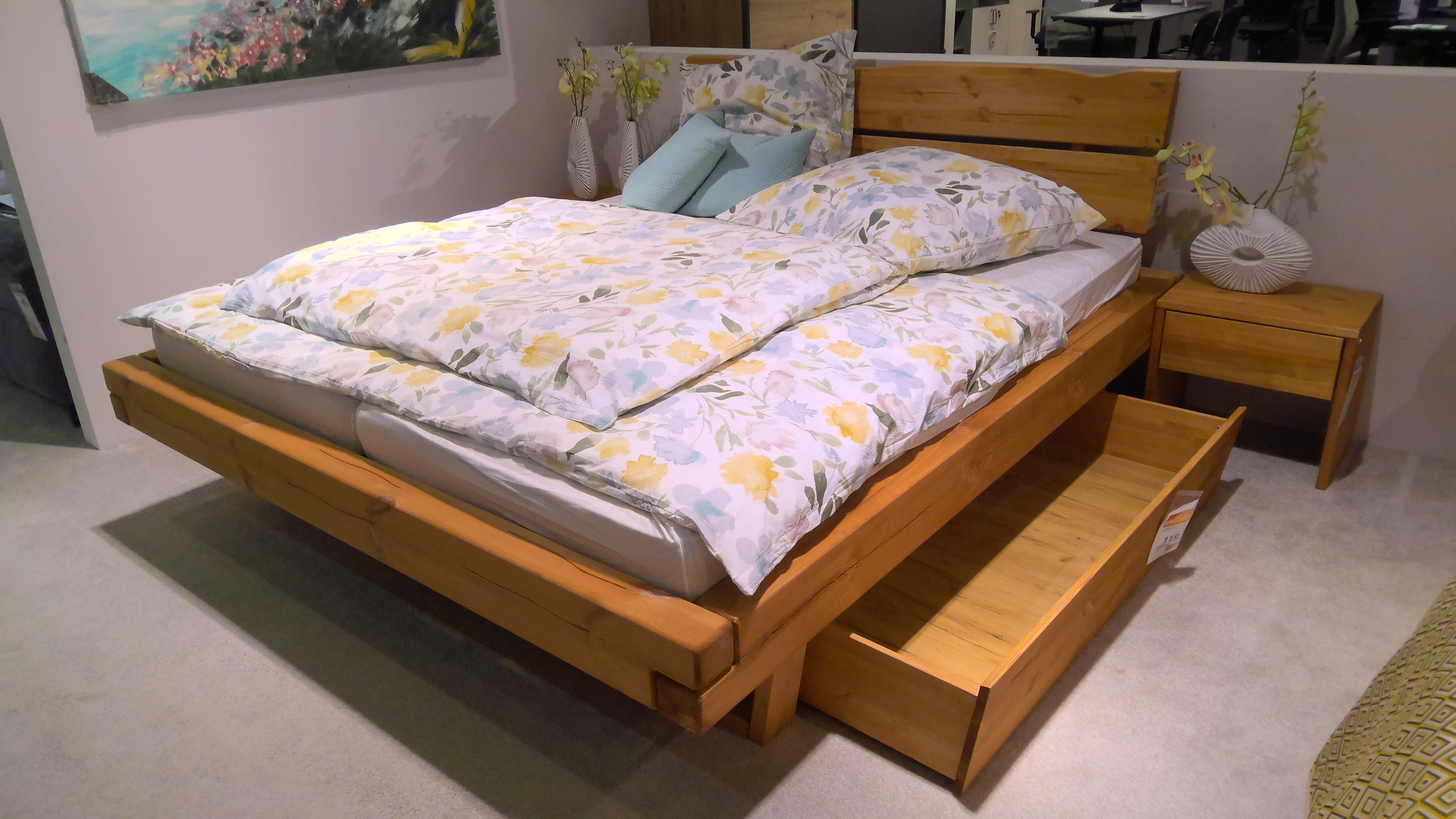 3S Frankenmöbel Bett BE-0820 inkl. 2 Nachtkommoden & Bettkasten, Kiefer Eichefarbig 180x200 cm