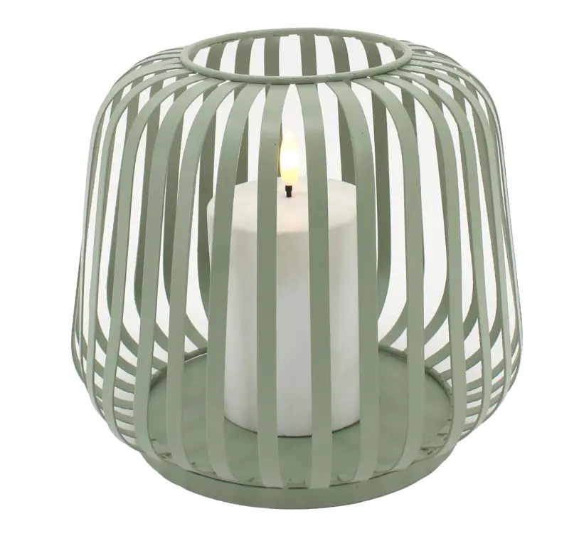 LC Wholesaler Solar Laterne Cottage Metall Green mit Kerze 20x20x17 cm