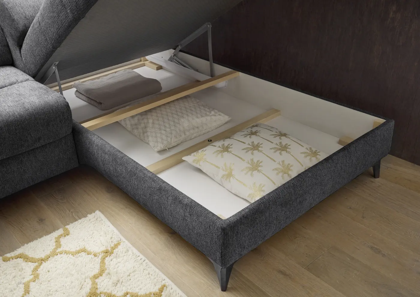 Ed Lifestyle Polstergarnitur Sydney Glow 19 anthrazit mit Bettkasten