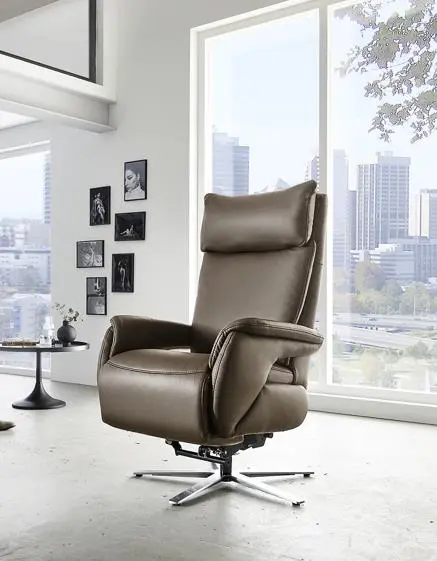 MDS Steinpol Polsteria Relaxsessel Lodi Lazyline Type 1222, Leder Punch mocca, manuelle Verstellung mit Gasdruck und manueller Kopfteilverstellung