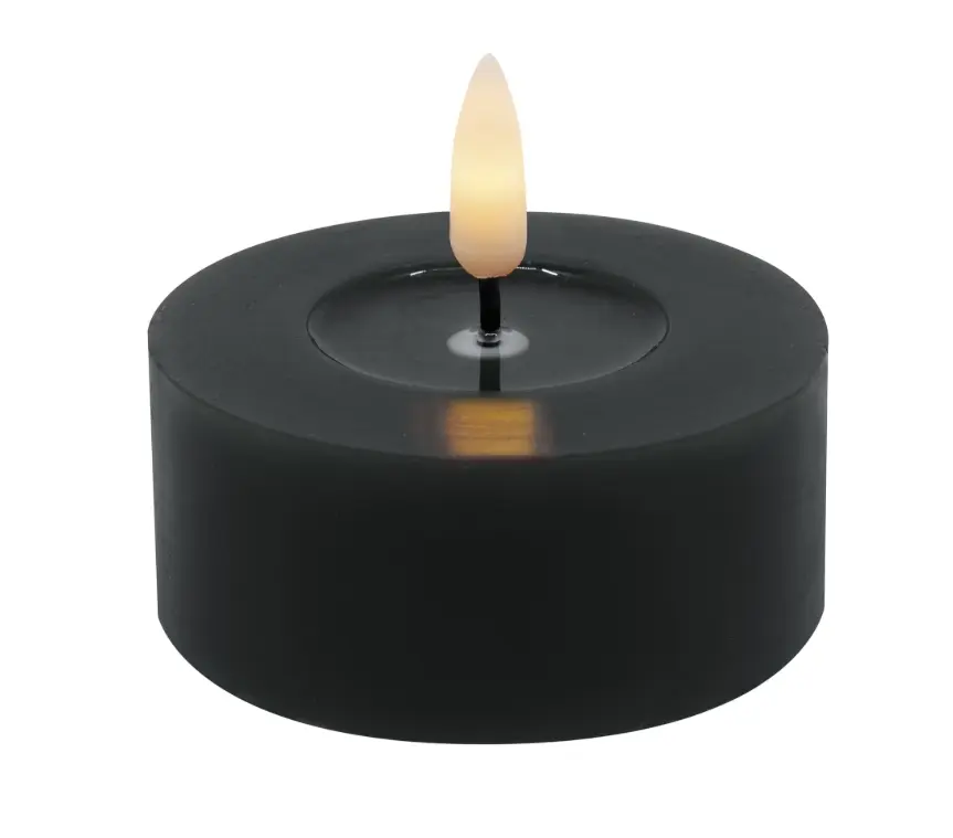 LC Wholesaler LED Teelicht 2er Set Winter Echtwachs winter black smooth 6,8x3cm 3D-Flamme warmweiß