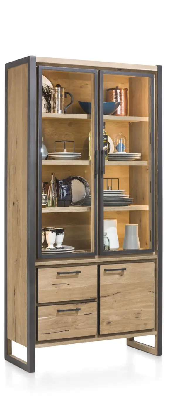 Henders & Hazel Metalo Vitrine 36338RWB Eiche furniert / Metall schwarz ca.100x200x42 cm
