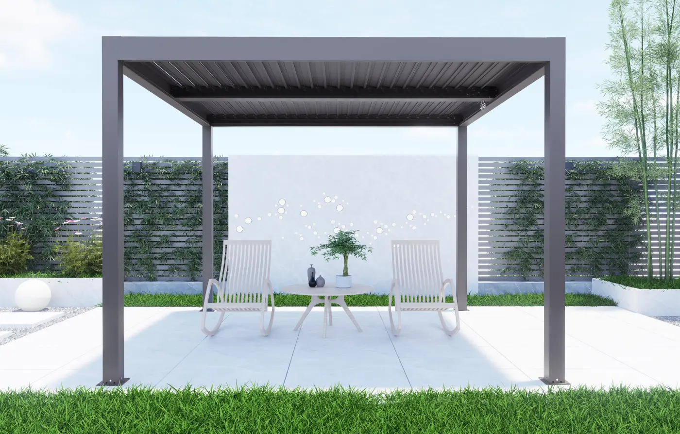 LC Garden Pergola ca. 300x300x240 cm Anthrazit inkl. 1 Sichtschutz + LED Licht