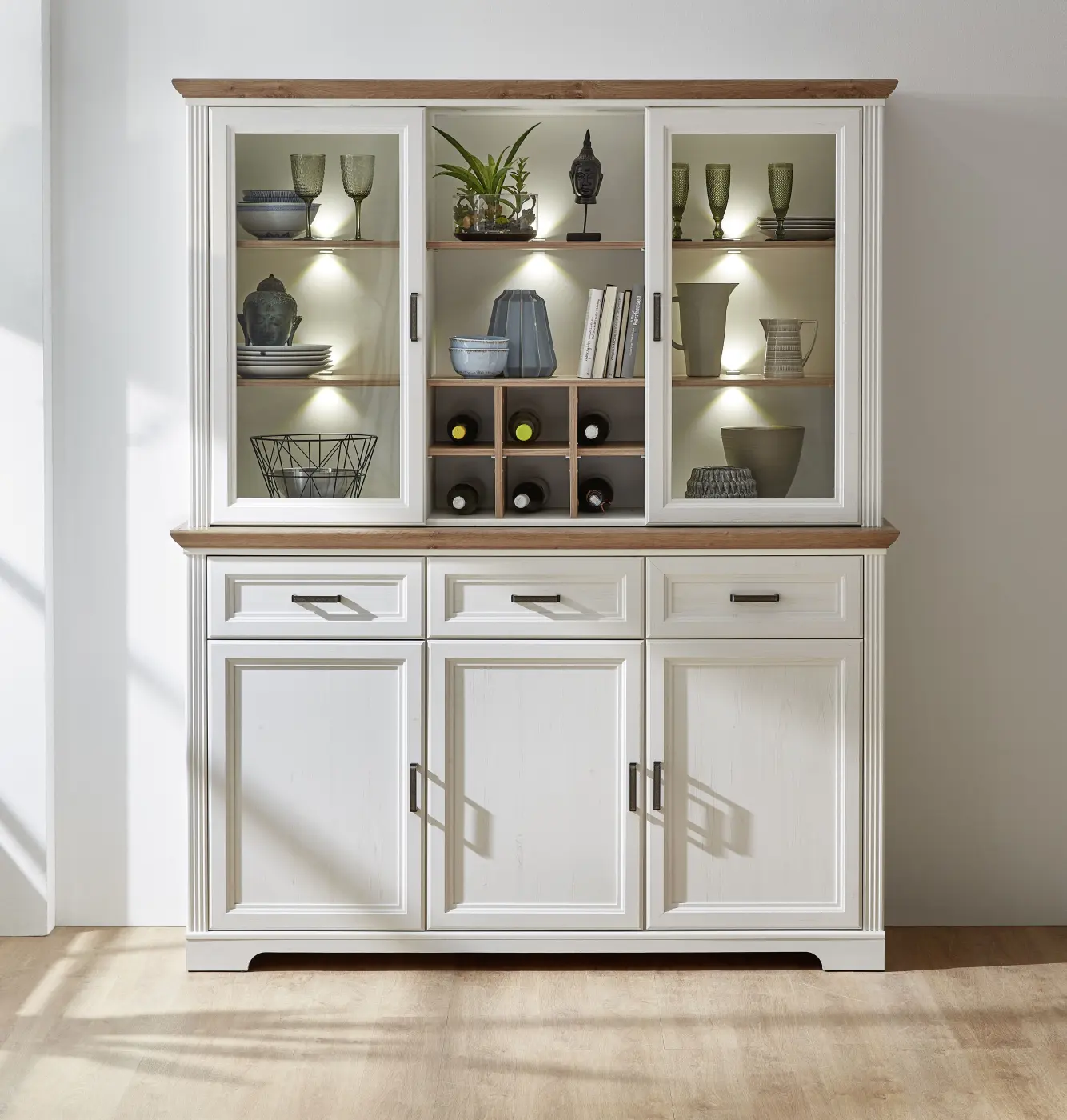 Innostyle Buffet-Aufsatz Jasmin 1LG9UH23, Pinie hell MDF/Artisan Eiche Nachbildung, BxHxT ca.166x103x42 cm, inkl. LED Beleuchtung